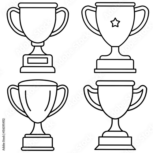 Trophy Line Art Icon – Award and Achievement Outline Vector Illustration