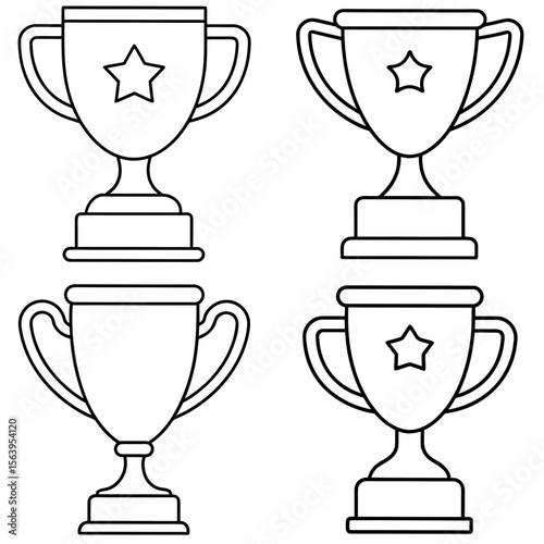 Trophy Line Art Icon – Award and Achievement Outline Vector Illustration