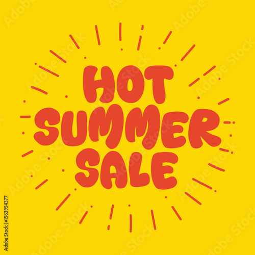 Hot summer sale banner template design. Summer discount and offer logotype sticker, label, tag on yellow background.