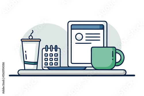 mono line coffee mug office icon