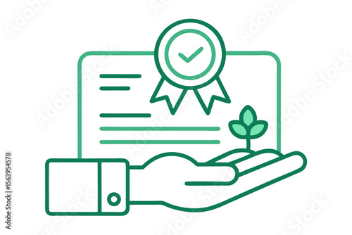 mono line hand holding certificate icon vector