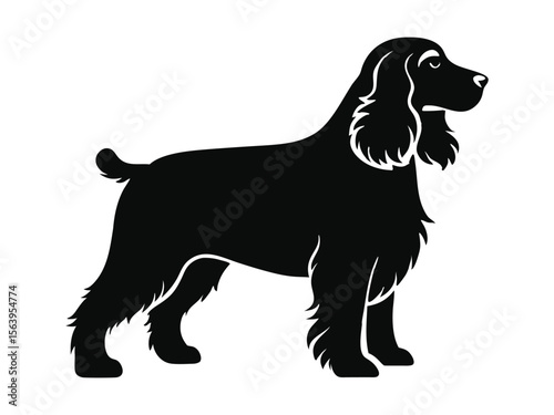 Cocker Spaniel dog silhouette vector illustration, pet clipart, black and white animal shape