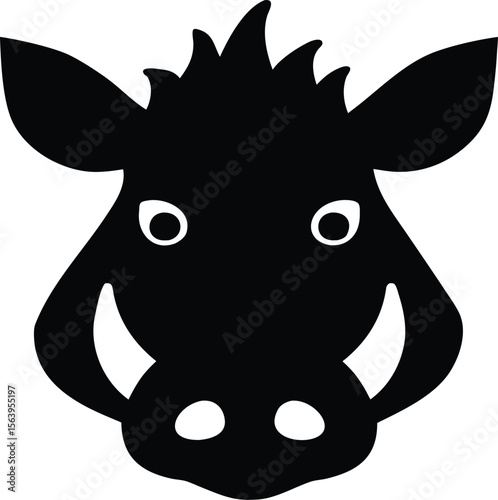 Warthog head silhouette with curved tusks and bold snout for wild animal icon
