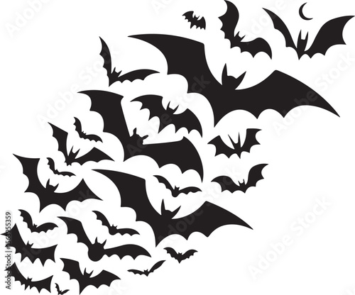 Spooky Bat Silhouette Swarm Against White Background