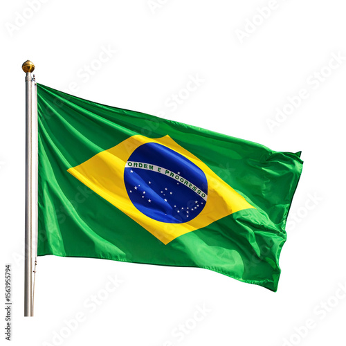  Realistic Brazil Flag Fluttering with Elegant Motion, Perfect PNG for Patriotic, Travel, and Sports Themes
