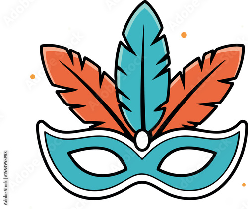 Carnival mask with blue and orange feathers festive celebration accessory vector design