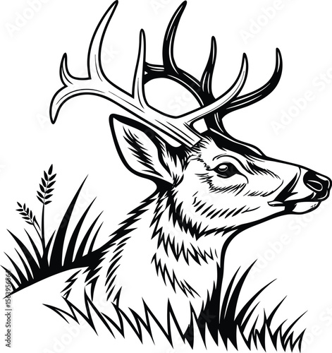 Majestic deer head silhouette with antlers vector illustration 