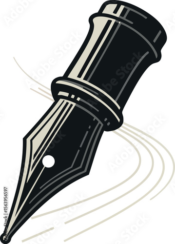 Fountain pen nib writing tool ink calligraphy instrument vector illustration design creative stationery concept