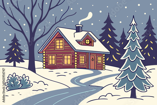 Winter landscape with house