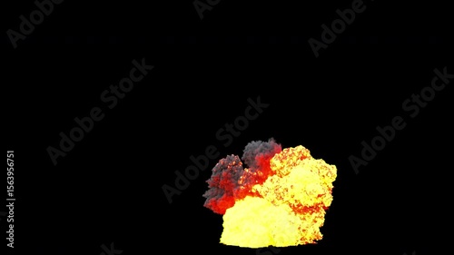 Fireball and Smoke Explosion on Transparent Background