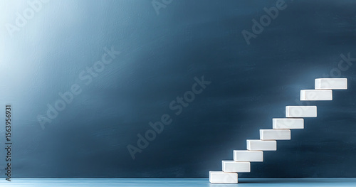 Hand drawn white staircase appears on chalkboard background, symbolizing progress and aspiration. minimalist design evokes sense of calm and inspiration