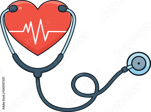 Heart with stethoscope medical symbol for health care and cardiology vector illustration