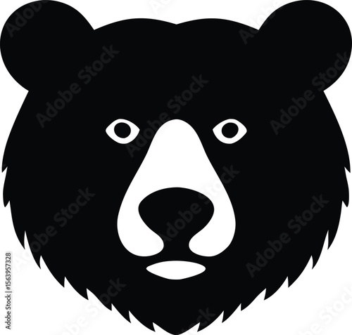 Bear head silhouette with rounded ears and bold snout for wilderness icon