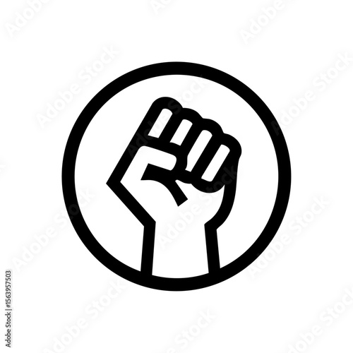 A minimalist vector logo of a raised fist enclosed in a circle, representing solidarity, empowerment, and resistance.

