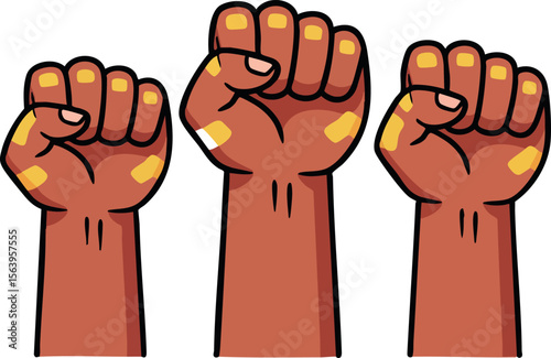 Raised fists symbolizing unity strength and empowerment in social justice movements vector illustration