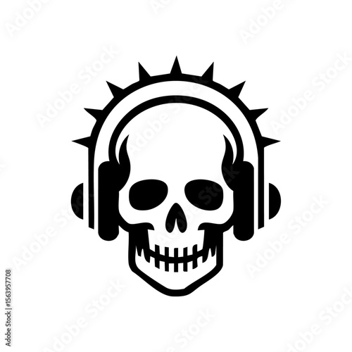 Minimalist vector logo of a skull with a thorny crown and headphones, representing hardcore music, rebellion, and edgy audio identity.

