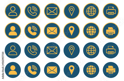 Set of flat design icons representing contact information and communication methods