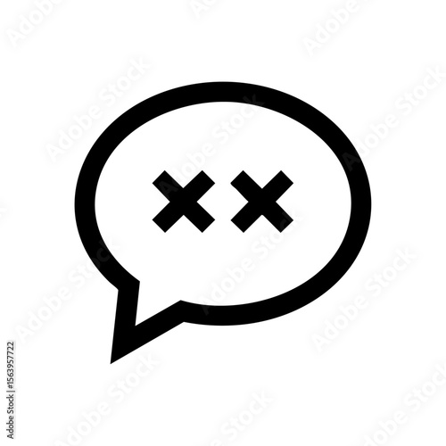 Black and white vector icon of an oval speech bubble with two X marks, representing suppressed dialogue, media restriction, or protest against censorship.

