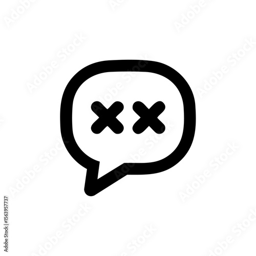 A minimalist icon of a speech bubble containing two bold X marks, symbolizing censorship, muted expression, or restricted speech in digital or social media.
