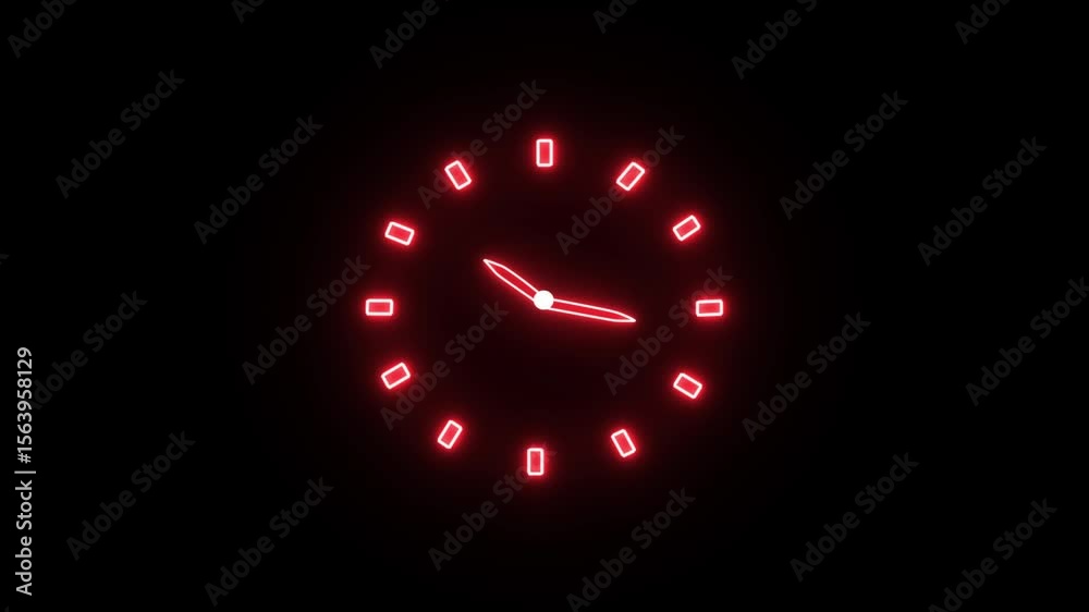 Close-up of a neon red clock. abstract motion analog clock concept time lapse hours stock video, alpha channel 4k videos.