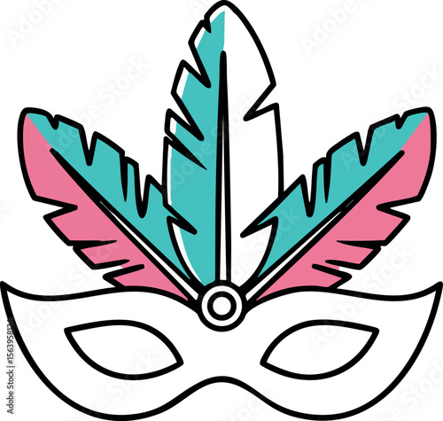 Carnival mask with colorful feathers in blue and pink vector design for festive costume celebrations and masquerade parties