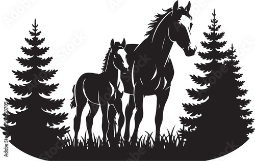 Cowboys Riding Horses in Mountains Silhouette vector