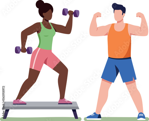 Fitness training with dumbbells and body flexing exercises for healthy lifestyle and strength building