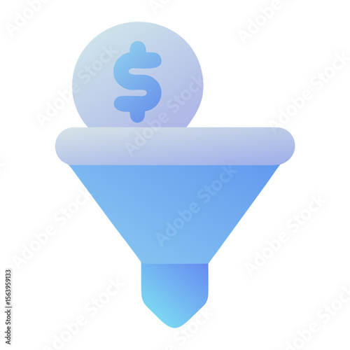 Vector art of a blue gradient sales funnel with a dollar coin icon isolated on transparent background