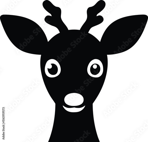 Deer head silhouette with elegant antlers and alert gaze for wilderness icon