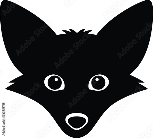 Fox head silhouette with pointed ears and sharp gaze for wild animal icon