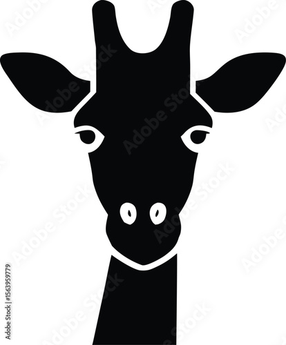 Giraffe head silhouette with tall ossicones and gentle gaze for elegant wildlife icon