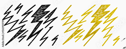 Black and Gold Lightning Bolt Graphic Design Elements