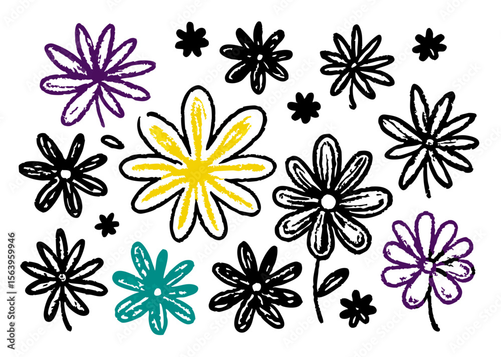Fototapeta premium Hand-Drawn Flower Illustrations: Colorful Daisy Sketches