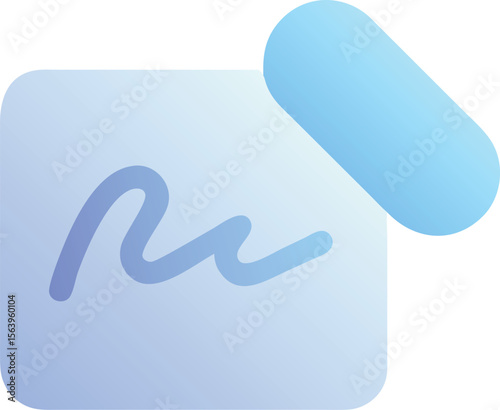 Vector art of a blue gradient signature icon with a pen, isolated on transparent background, represents a signed document