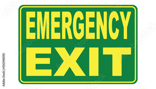 Green and yellow emergency exit sign with clear bold lettering