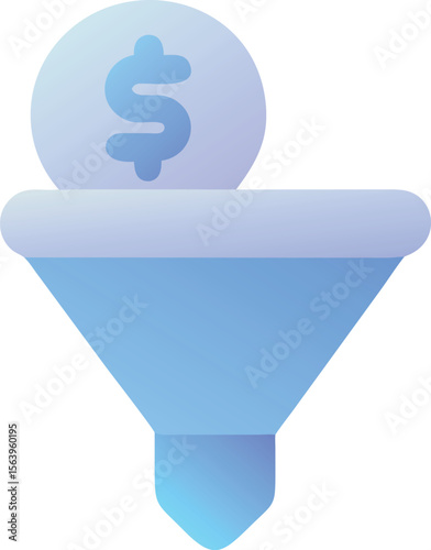 Vector art of a blue gradient sales funnel with a dollar coin icon isolated on transparent background