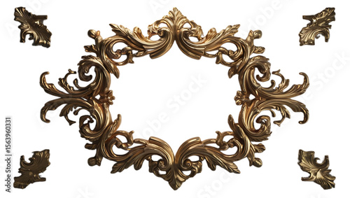 Ornate golden baroque frame elements with swirling acanthus leaf motifs