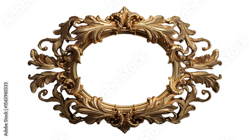 Ornate gold oval frame with intricate baroque scrollwork and leaf motifs