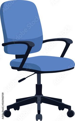 Office chair with blue cushion and black adjustable armrests swivel base design vector illustration