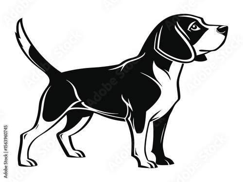 Beagle dog silhouette vector illustration, pet clipart, black and white animal shape