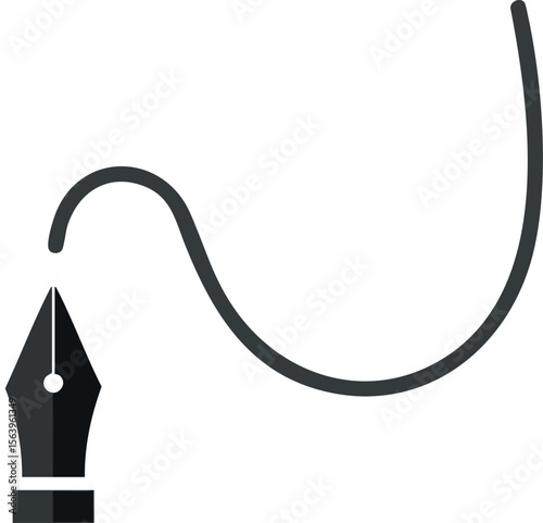 Fountain pen nib with elegant curved ink line simple black vector graphic design element