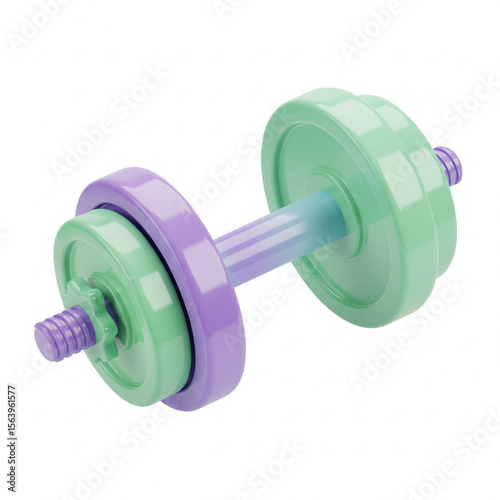 Glossy 3D dumbbell with double weight plates and pastel gradient colors, isolated on white background