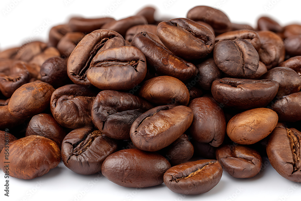 Naklejka premium Rich dark roasted coffee beans piled high dark brown light brown