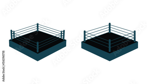 Two isometric boxing rings with dark blue bases and ropes on a white background