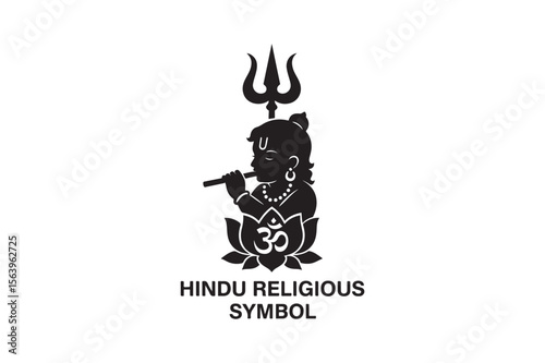 hindu religious symbol silhouette vector art illustration on white background