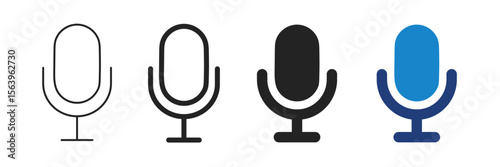 Microphone Icons Set – Editable Stroke Voice and Audio Symbols. Vector