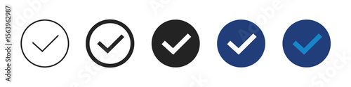 Check Mark Icons in Circle – Editable Stroke Tick Symbol Set. Vector