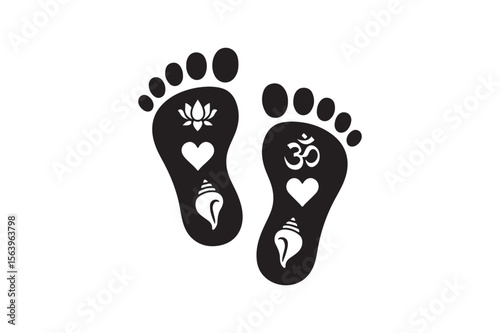 krishna footprint silhouette vector art illustration on white background