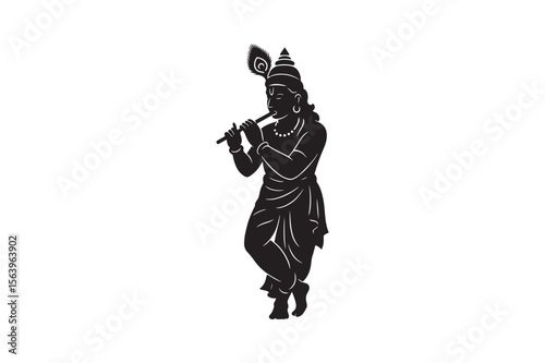 krishna idol silhouette vector art illustration on white background
