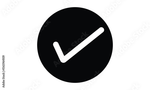 simple white check mark on black circle symbol vector.